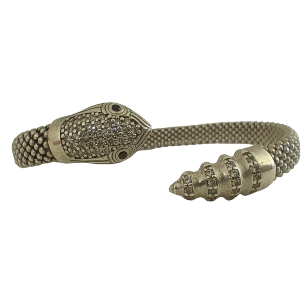 Vintage Italy Dyadema Sterling Rhinestone Onyx Eyed Snake Serpent Flex Bracelet